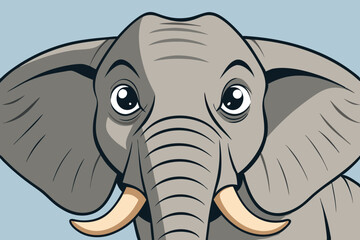 Obraz premium Cute vector illustration of a friendly elephant with large expressive eyes and prominent tusks set against a simple white background