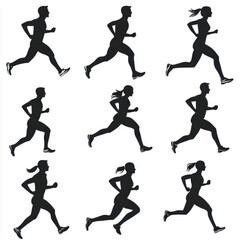 Silhouettes of People Running