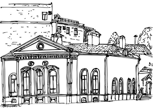 The old town manor house of the 18th century (the former estate of the sister of the commander Alexander Suvorov in Moscow). Ink cityscape 