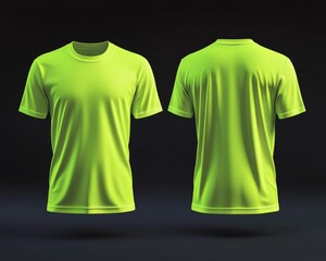 Sports. Active recreation. Blank neon green t-shirt mockup front, back view. Sportswear design template for outdoor sports safety. Active wear
