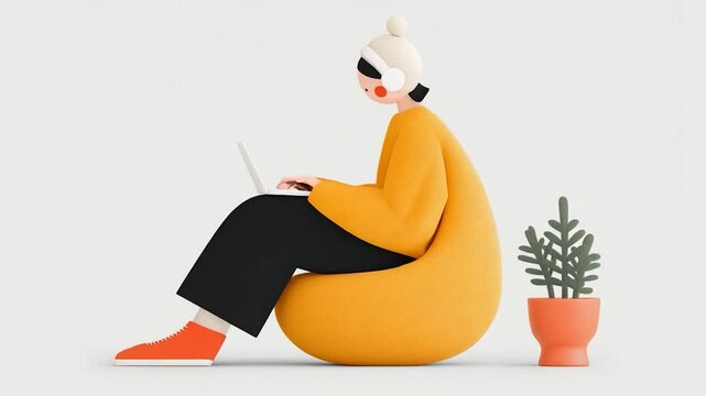 Vector Graphic of a Young Girl Taking Notes on a Solid Background