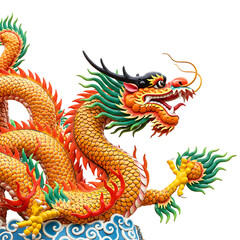 Traditional Chinese Dragon Sculpture Isolated On Transparent Background

