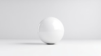 A perfect white sphere sits centrally in a minimalist scene. The image is simple, with a plain white background. High resolution and even lighting enhance the spheres smooth surface. The style is c