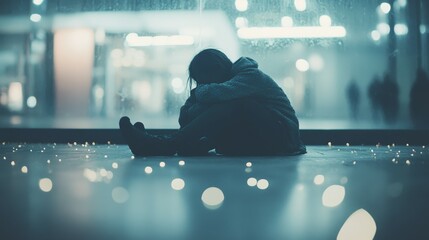 A solitary figure in the city at night