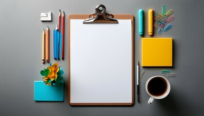 white paper on the clipboard isolated on white background