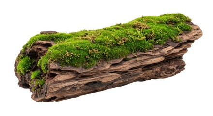 Mossy log isolated showing the texture and growth of the organism
