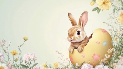 Obraz premium Rabbit Emerging From Egg Amidst Floral Border Pastel Colors