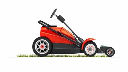 Fototapeta premium A lawn mower side view, realistic, white background, Generative AI illustrations.