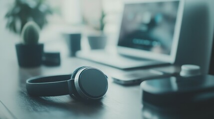 Stylish Headphones on a Modern Workstation
