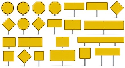Fototapeta premium Yellow Road Sign Collection: Shapes & Sizes AI Generated