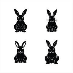 Obraz premium Four charming black bunny silhouettes. Perfect for Easter, springtime, or any project needing cute rabbit icons. Simple, elegant vector graphics.