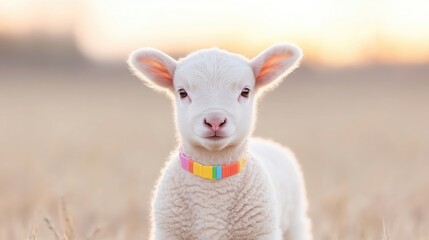 Fototapeta premium Sweet lamb in golden field