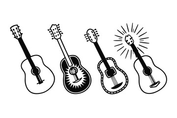 Naklejka premium Set for poster mexican carnival. Guitar, maracas and sombrero