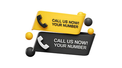 3D Contact Us Banner with Call Now Buttons in Yellow and Black