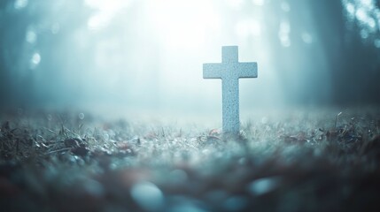 Misty Forest Cross - A Moment of Reflection