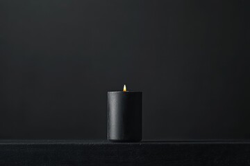A single candle flame glowing brightly against the dark, isolated on a black background, with copy space. 