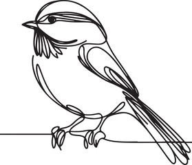 Cute Chickadee Vector Drawing - Elegant Line Art Design