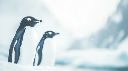 Naklejka premium Majestic Penguins in the Snowy Antarctic