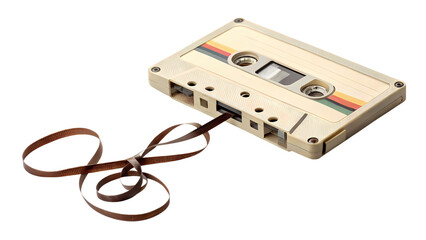 Vintage Audio Cassette Clipart – Isolated Tape with Unspooled Ribbon

