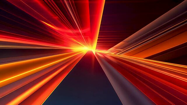 Abstract red and orange light trails converging into glowing vanishing point