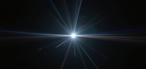 Obraz premium Abstract digital light flare on dark background. Bright star light with rays. Lens flares for photography and anamorphic lens flare. Glowing light effect, space, energy, star.