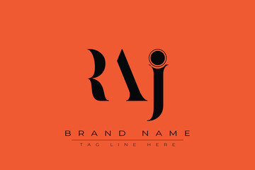 RAJ abstract letter logo design. This logo is designed by three abstract letters.
