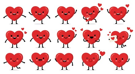 Adorable Red Heart Characters: Cute Valentine's Illustrations AI Generated