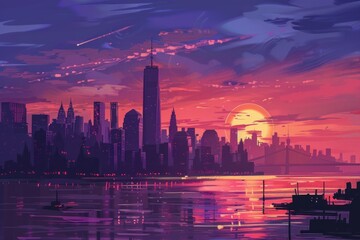 Sunset landscape of New York, USA