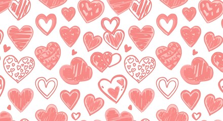 Blushing Hearts: A Delicate Pink Doodle Pattern AI Generated