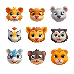 Adorable Cartoon Animal Faces Nine Cute Heads