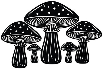 Vintage Botanical Art: Amanita Muscaria Mushroom in Woodcut Style