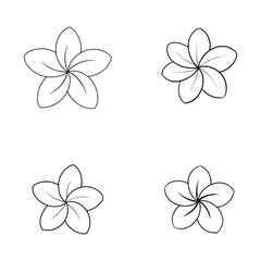 A set of Plumeria flower line art vector illustration