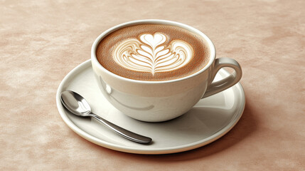 Obraz premium Hot cappuccino placed on a table in a warm-toned coffee shop background