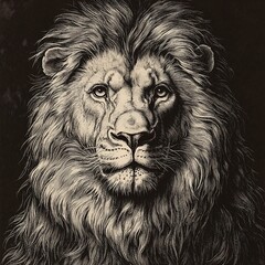 Fototapeta premium Realistic Black and White Lion Portrait: Majestic Wildlife Illustration Art