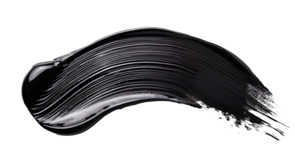 Black paint brush stroke on transparent background creating dynamic shape
