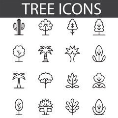 Set of Elegant Tree Icons for Sustainable and Environmental Designs