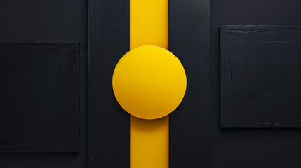 A bright yellow minimalist circle compressed between two dark blocks on a clean background. This bold abstract composition creates visual tension, symbolizing the idea of joy under pressure. Perfect f