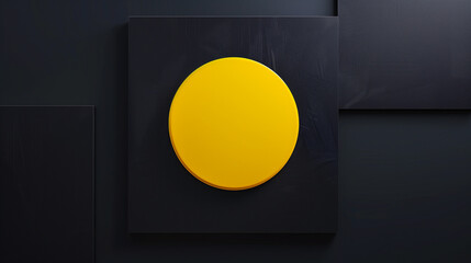 A bright yellow minimalist circle compressed between two dark blocks on a clean background. This bold abstract composition creates visual tension, symbolizing the idea of joy under pressure. Perfect f