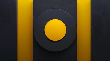 A bright yellow minimalist circle compressed between two dark blocks on a clean background. This bold abstract composition creates visual tension, symbolizing the idea of joy under pressure. Perfect f