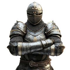 3D Serious Knight Character with Crossed Arms Isolated on Transparent Background