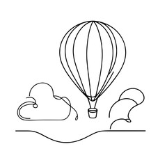 Hot air balloon floating above abstract clouds in a minimal style  