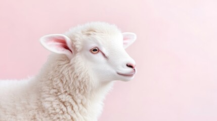 Fototapeta premium Fluffy lamb, soft, white, profile view