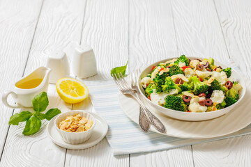 Italian Broccoli Cauliflower Salad in a white bowl