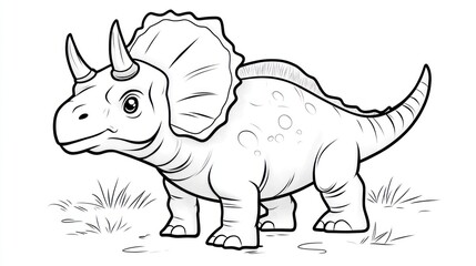 Fototapeta premium Cute Triceratops Coloring Page, Prehistoric Animal, Educational, Kids Activity