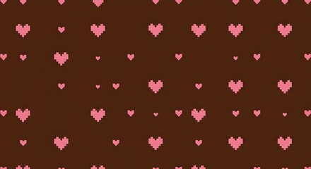 Fototapeta premium Pixel Heart Pattern: Pink Love on Brown AI Generated