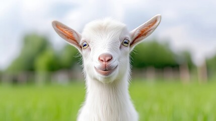 Obraz premium Cute baby goat, adorable face, in a field