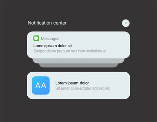 Smartphone notification center template, displaying alerts and new message on screen