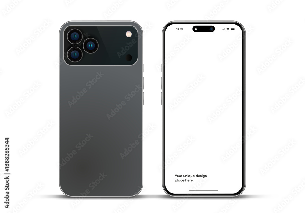Poster Realistic smartphone mockup. Mobile phone vector with isolated on white background. Device front view. 3D mobile phone with shadow. Realistic, high quality smart phone mockup for ui ux presentation.