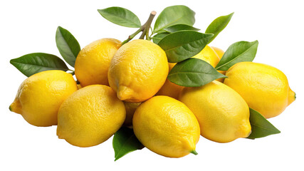 A Bunch of Freshly Picked Lemons with Green Leaves