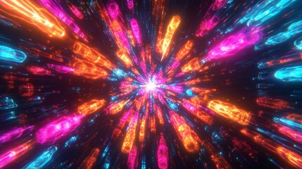 Fototapeta premium Vibrant Abstract Burst of Light with Colorful Flares in Motion Exploding from the Center Creating a Dynamic and Energetic Visual Experience